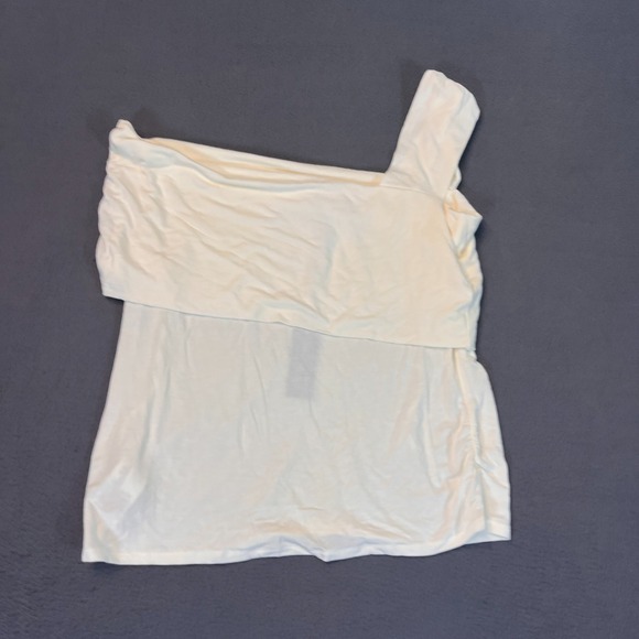 BCBGMAXAZRIA Womens Sz Lg Sea Salt One Shoulder Blouse White Stretchy Draped NWI - Picture 1 of 9